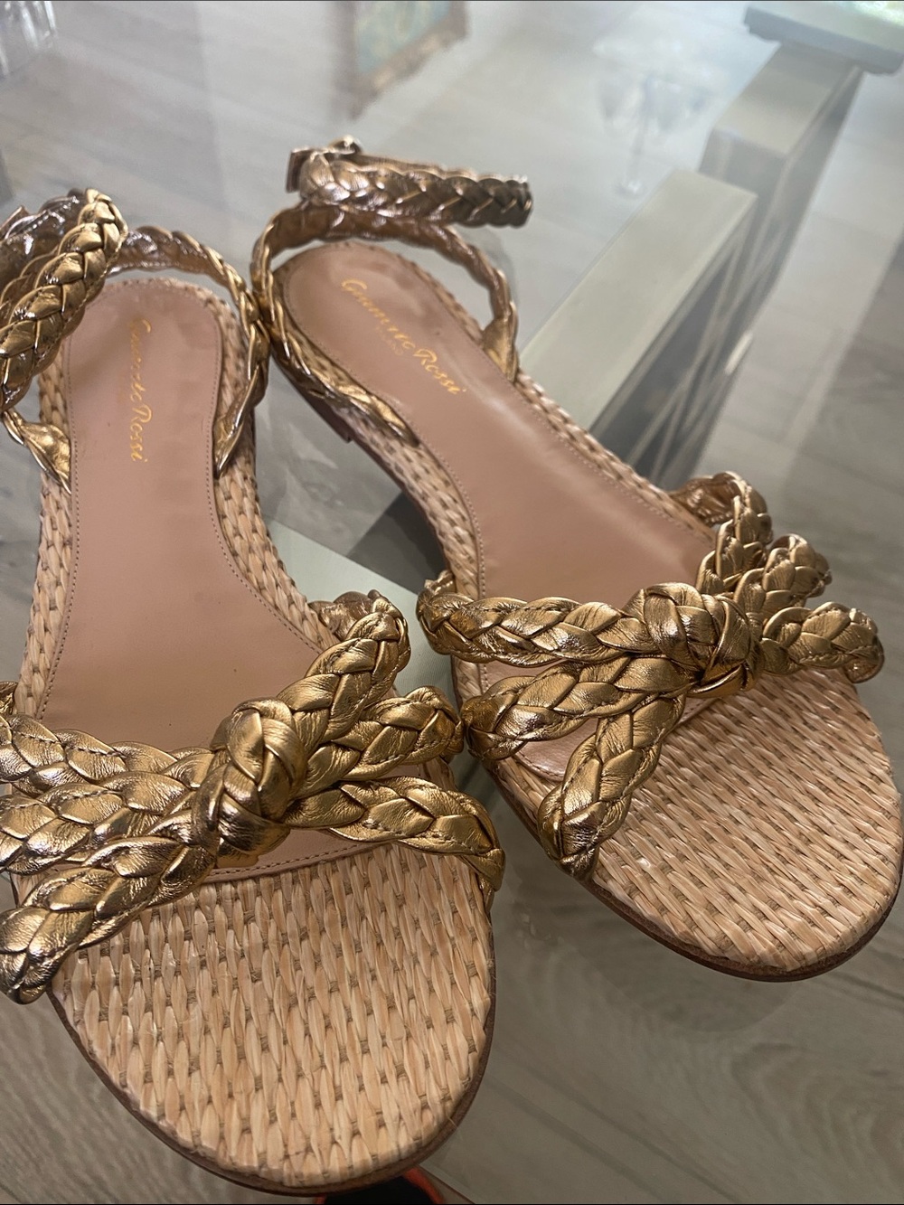 Gianvito Rossi Metallic Gold Braided Leather Sandals